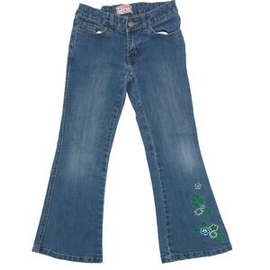 Steve & Barrys Denim Jeans Girls Blue Floral Embroidered Bootcut Size 8
